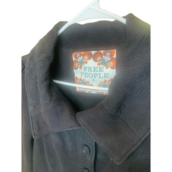 Free People Jacket 8 Black Womens Lapels Cropped Long Sleeve Preppy Minimalist - Picture 10 of 10
